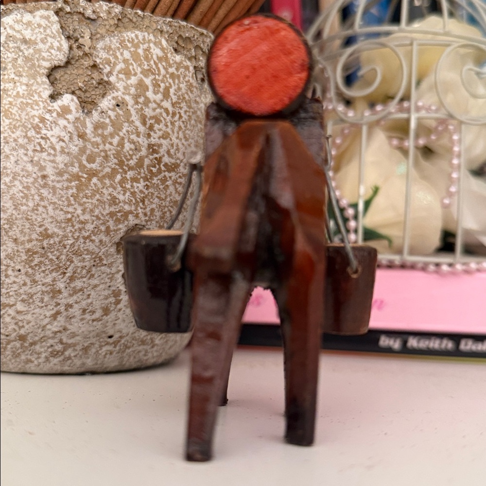 Handcrafted Wooden Donkey with Barrels Fork Art Figurine Vintage Decor Small - Picture 8 of 10
